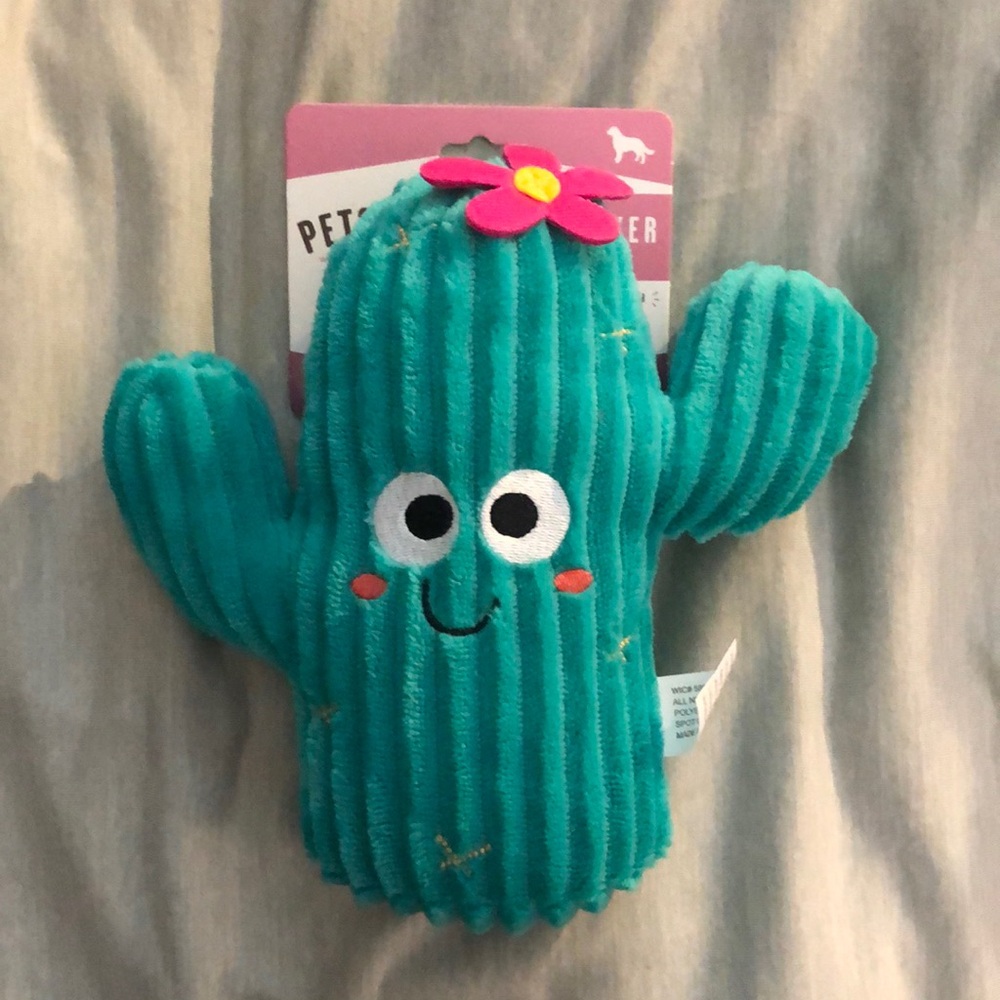 Teal Cactus Dog Toy with Pink Flower